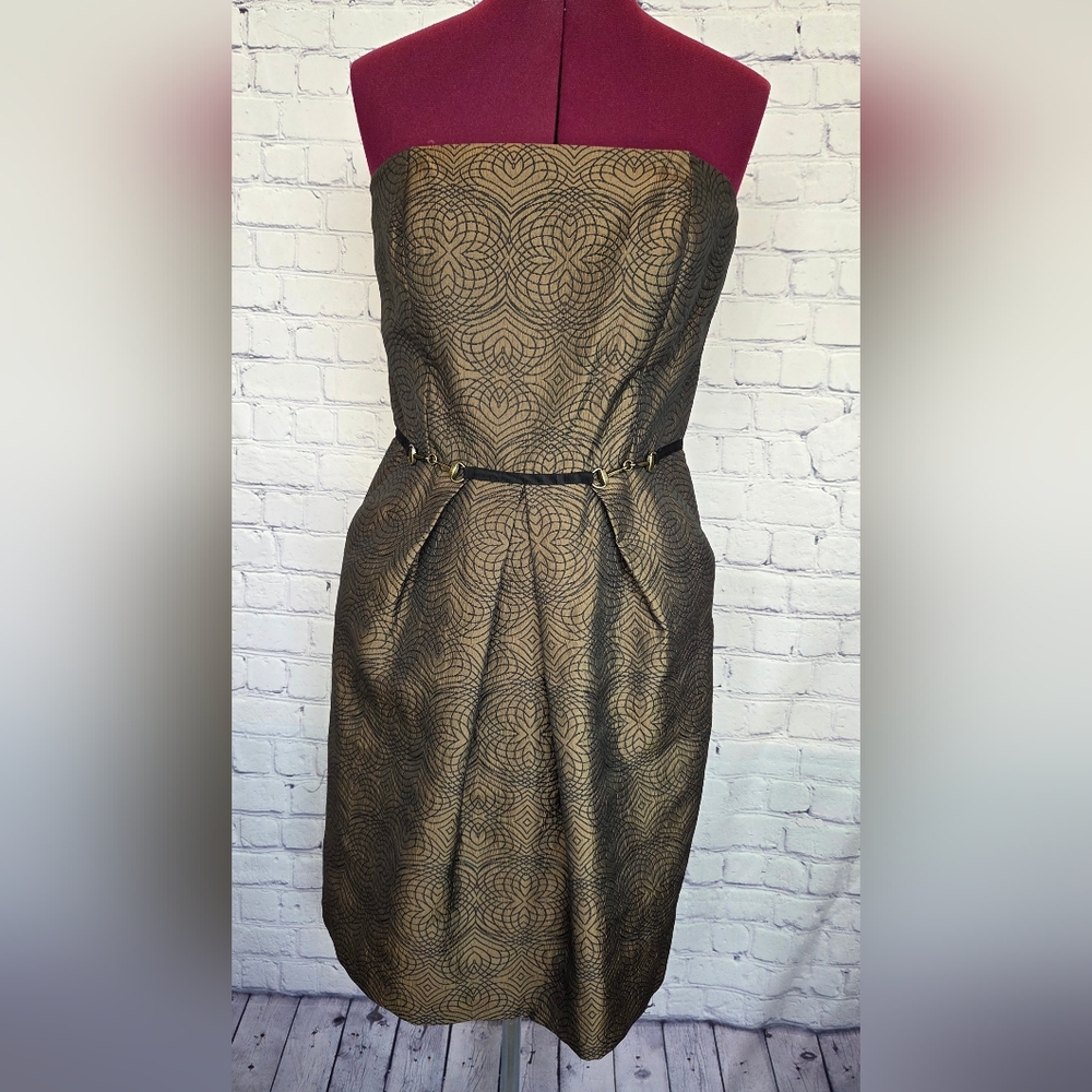 ANTONIO MELANI Black and Gold Geometric Midi Dress - Picture 1 of 5